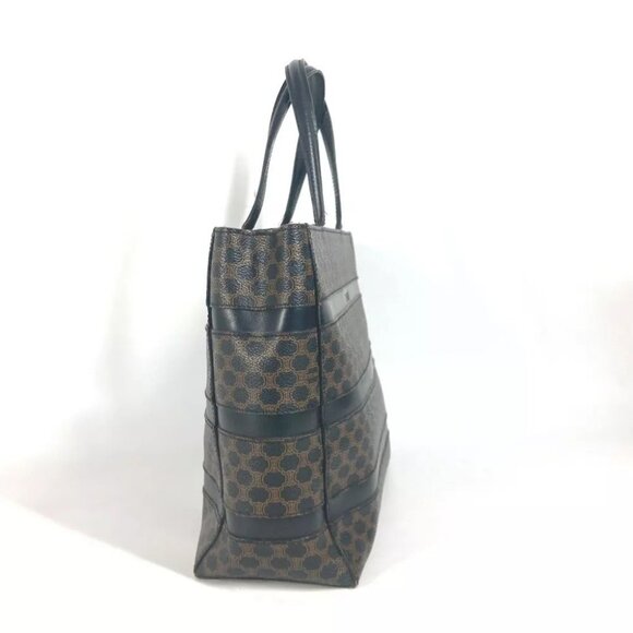 CELINE vintage Macadam Hand Bag Shoulder Bag Tote Bag Leather Black/Brown - Picture 4 of 14